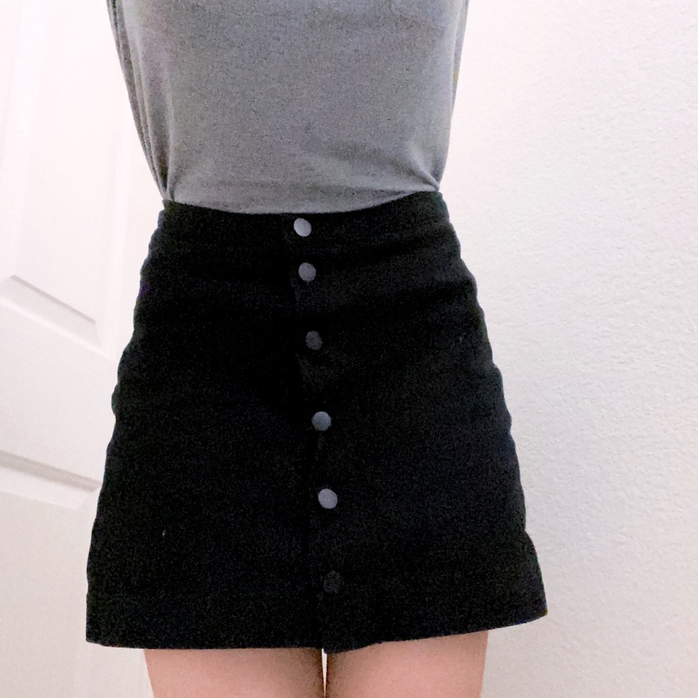 American Apparel Black Denim Button-up Mini Skirt